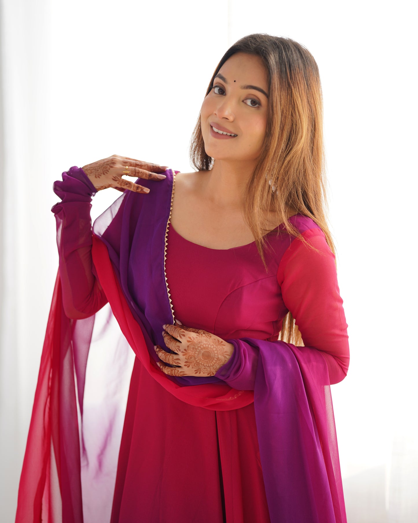 DARK PINK COLOR GEORGETTE BASE ANARKALI SUIT SET OF 3