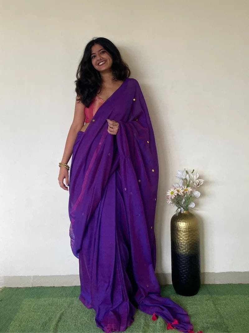 MONALISA KHADI COTTON SAREE WITH MIRROR WORK