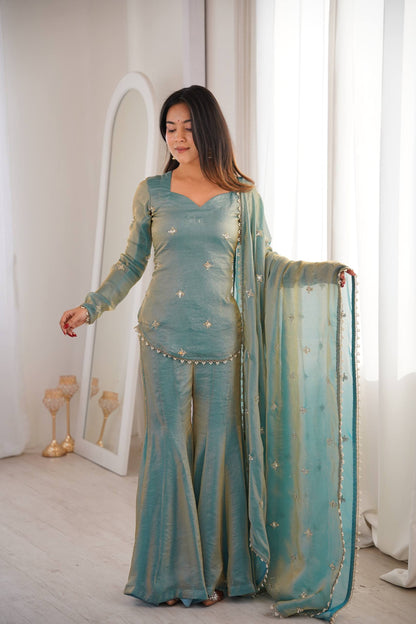 CHOLICART PREMIUM FENDI SILK BASE EMBROIDERED SALWAR SUIT SET OF 3