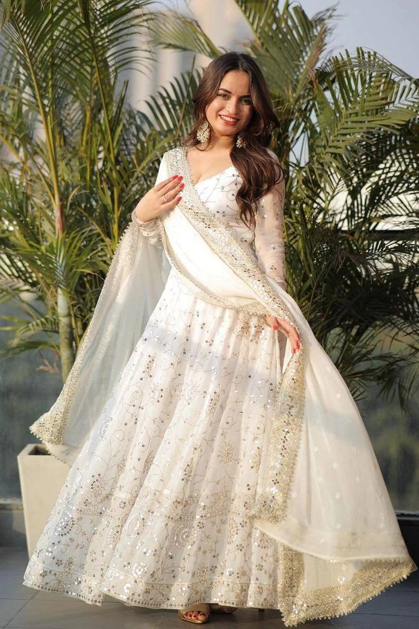 ROOHANIYAT WHITE EMBROIDERED GOWN SET