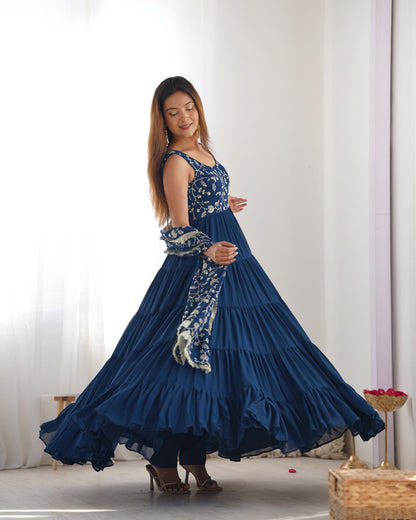 RAMA COLOR GEORGETTE FIVE LAYER RUFFLE STYLE ANARKALI SUIT