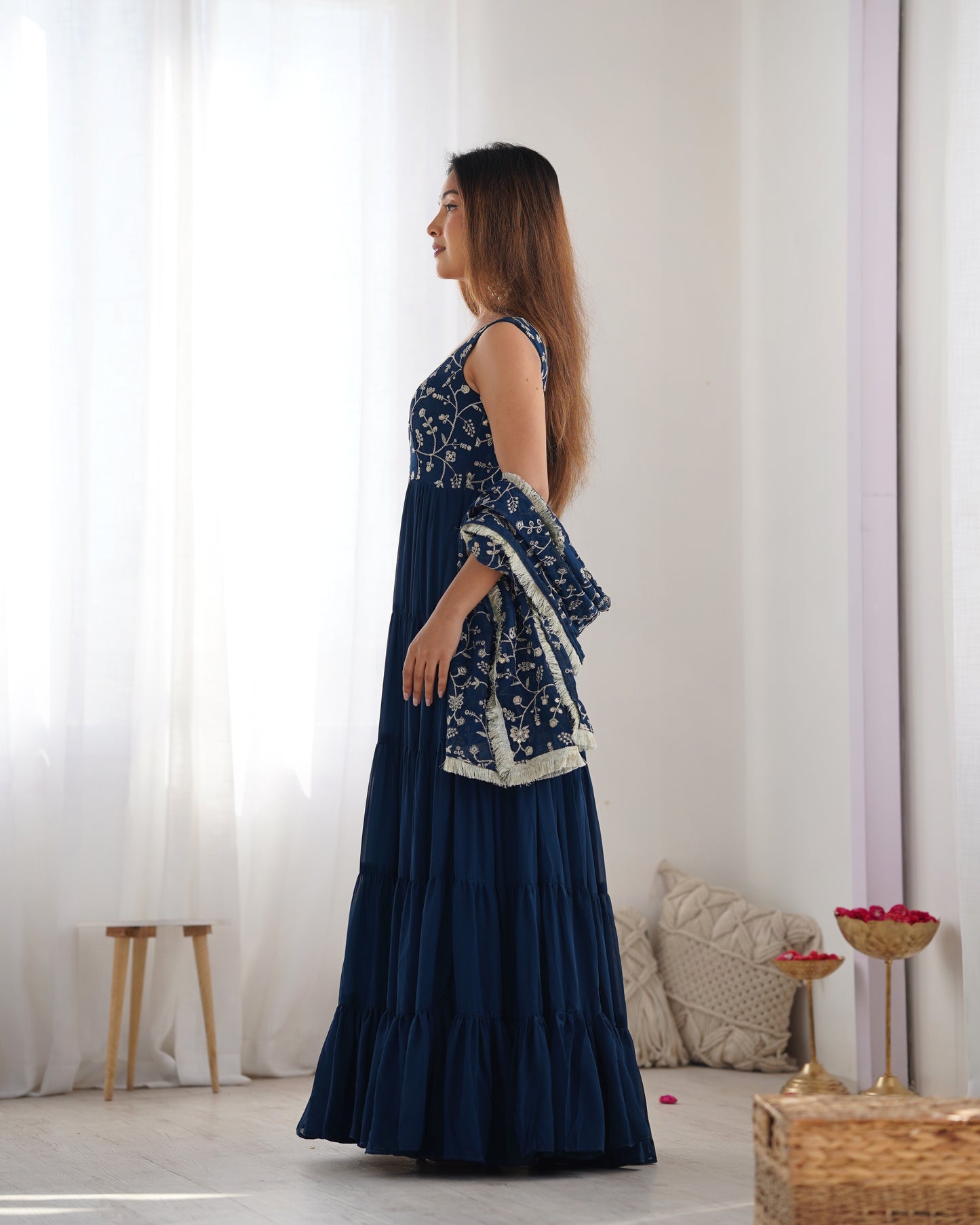 RAMA COLOR GEORGETTE FIVE LAYER RUFFLE STYLE ANARKALI SUIT
