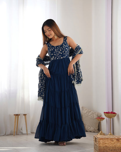 RAMA COLOR GEORGETTE FIVE LAYER RUFFLE STYLE ANARKALI SUIT