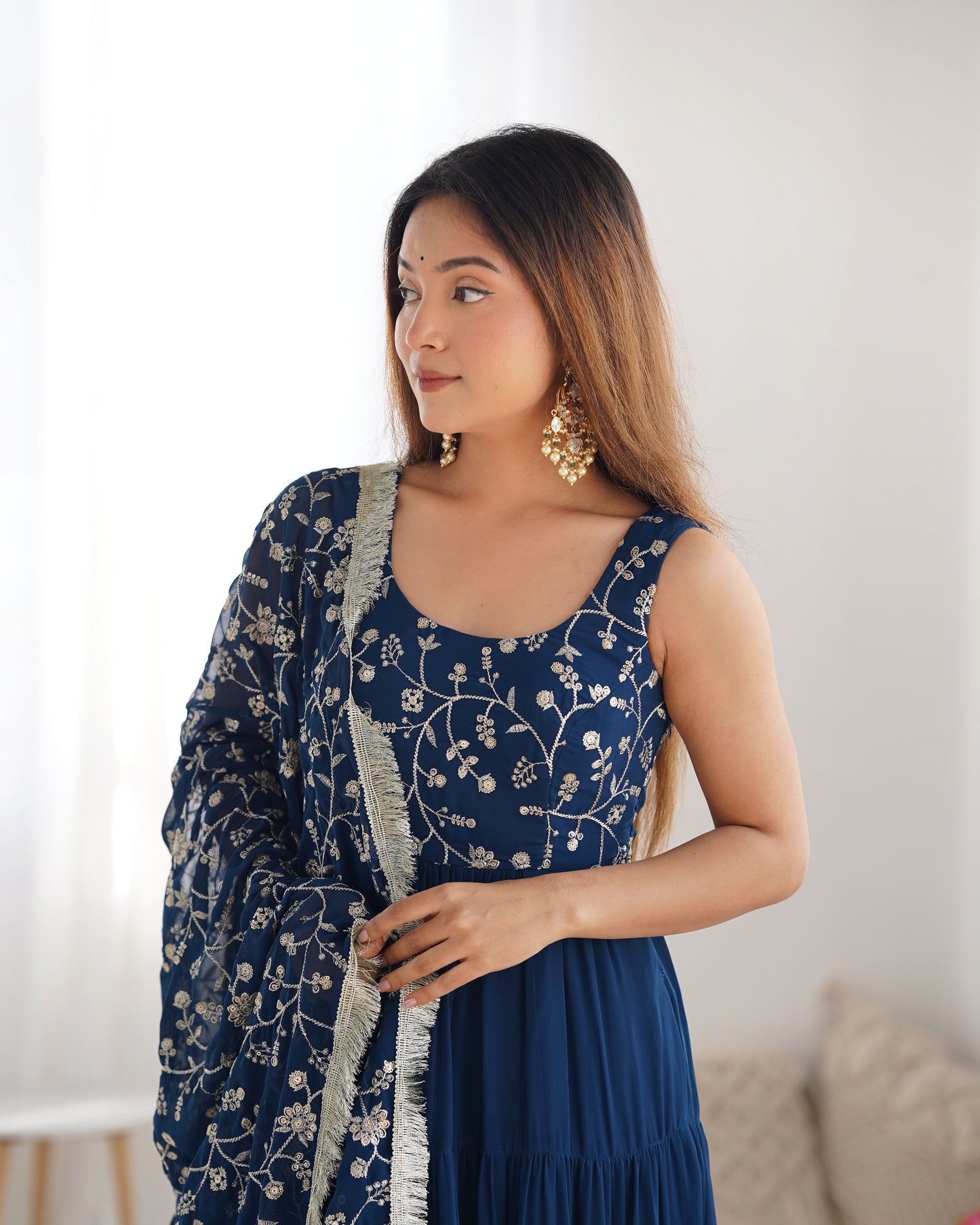 RAMA COLOR GEORGETTE FIVE LAYER RUFFLE STYLE ANARKALI SUIT