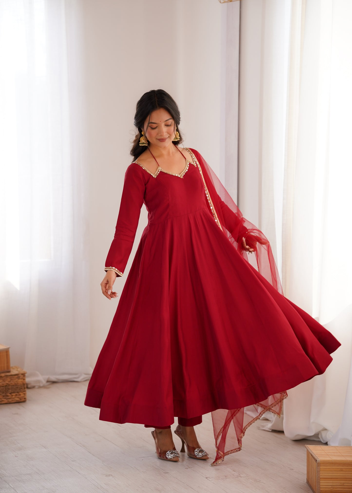 ROYAL MAROON COLOR FESTIVE ANARKALI SUIT SET OF 3