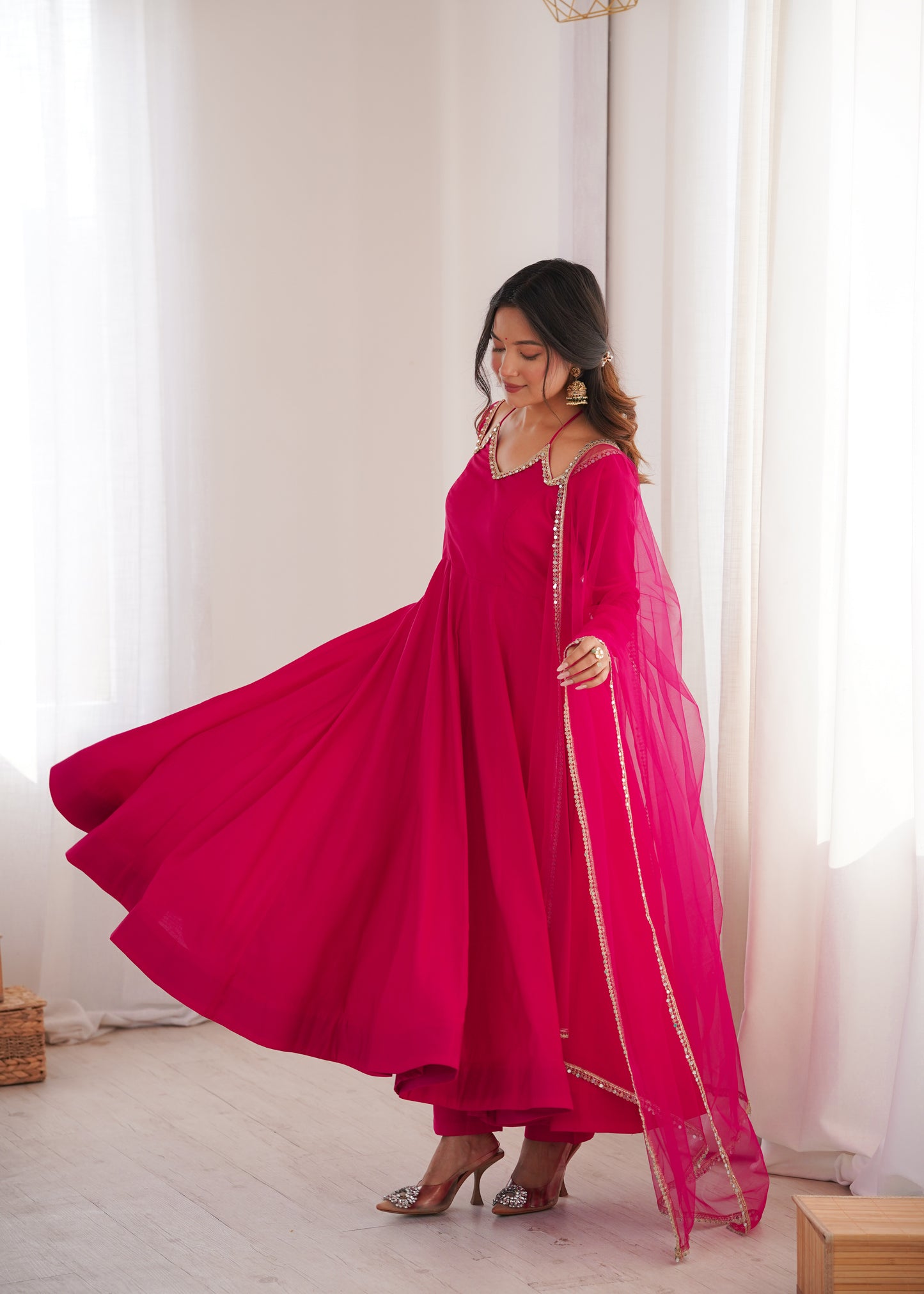 PINK COLOR FESTIVE ANARKALI SUIT SET OF 3
