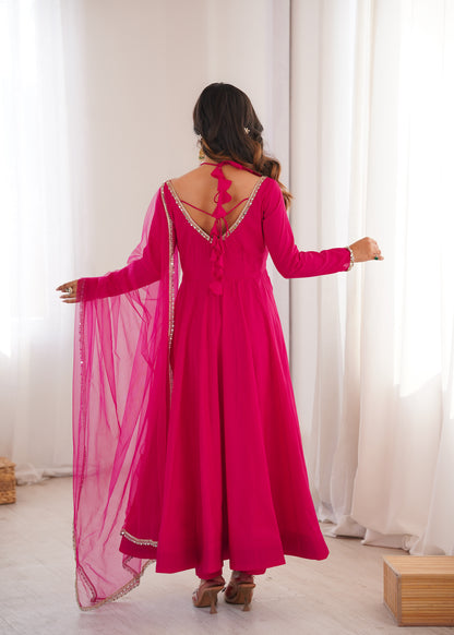 PINK COLOR FESTIVE ANARKALI SUIT SET OF 3
