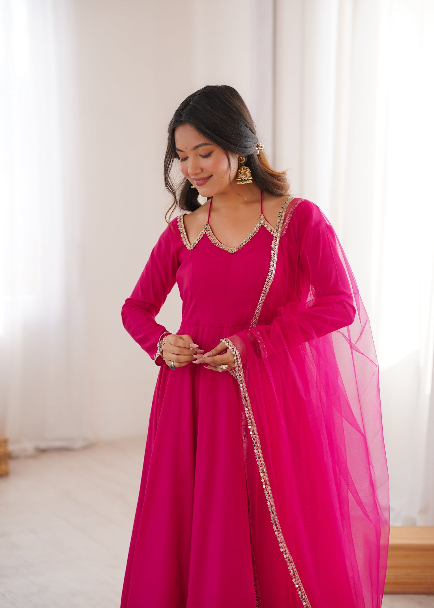 PINK COLOR FESTIVE ANARKALI SUIT SET OF 3
