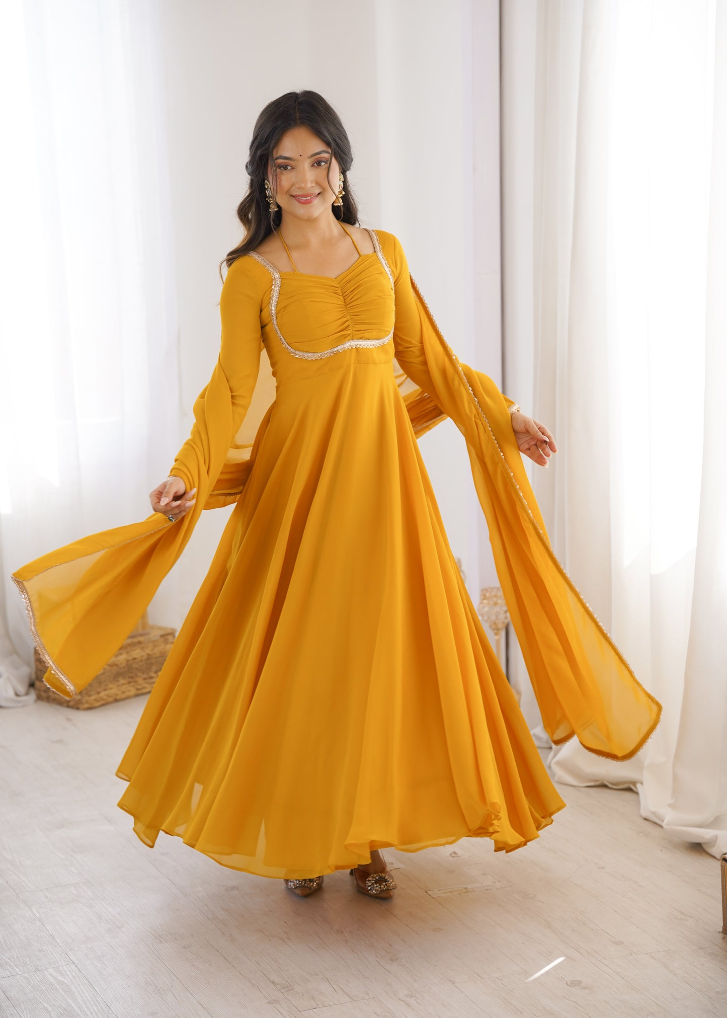 YELLOW COLOR PURE BLOOMING GEORGETTE ANARKALI GOWN