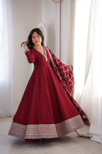DARK MAROON COLOR VICHITRA SILK EMBROIDERED GOWN