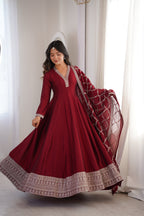 DARK MAROON COLOR VICHITRA SILK EMBROIDERED GOWN