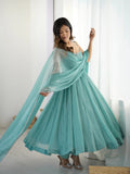 SKY BLUE COLOR CRUNCHY SILK ANARKALI SUIT SET