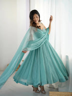 SKY BLUE COLOR CRUNCHY SILK ANARKALI SUIT SET