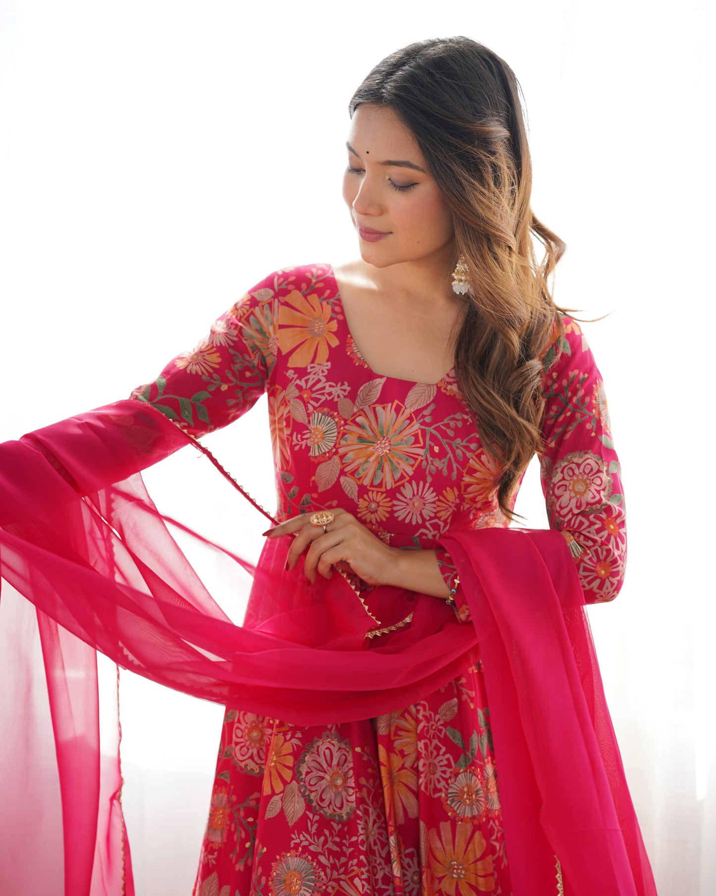 RANI PINK COLOR ROMAN SILK BASE PRINTED PLAZZO SUIT SET OF 3