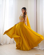 HALDI SPECIAL PURE SOFT FOX GEORGETTE BLOOMING FABRIC LEHENGHA CHOLI WITH FANCY BLOUSE FULLY STITCHED