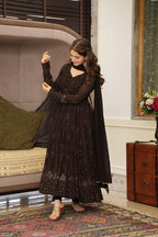 BLACK COLOR EMBROIDERED WORK GEORGETTE BASE ANARKALI SUIT SET OF 3