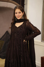 BLACK COLOR EMBROIDERED WORK GEORGETTE BASE ANARKALI SUIT SET OF 3