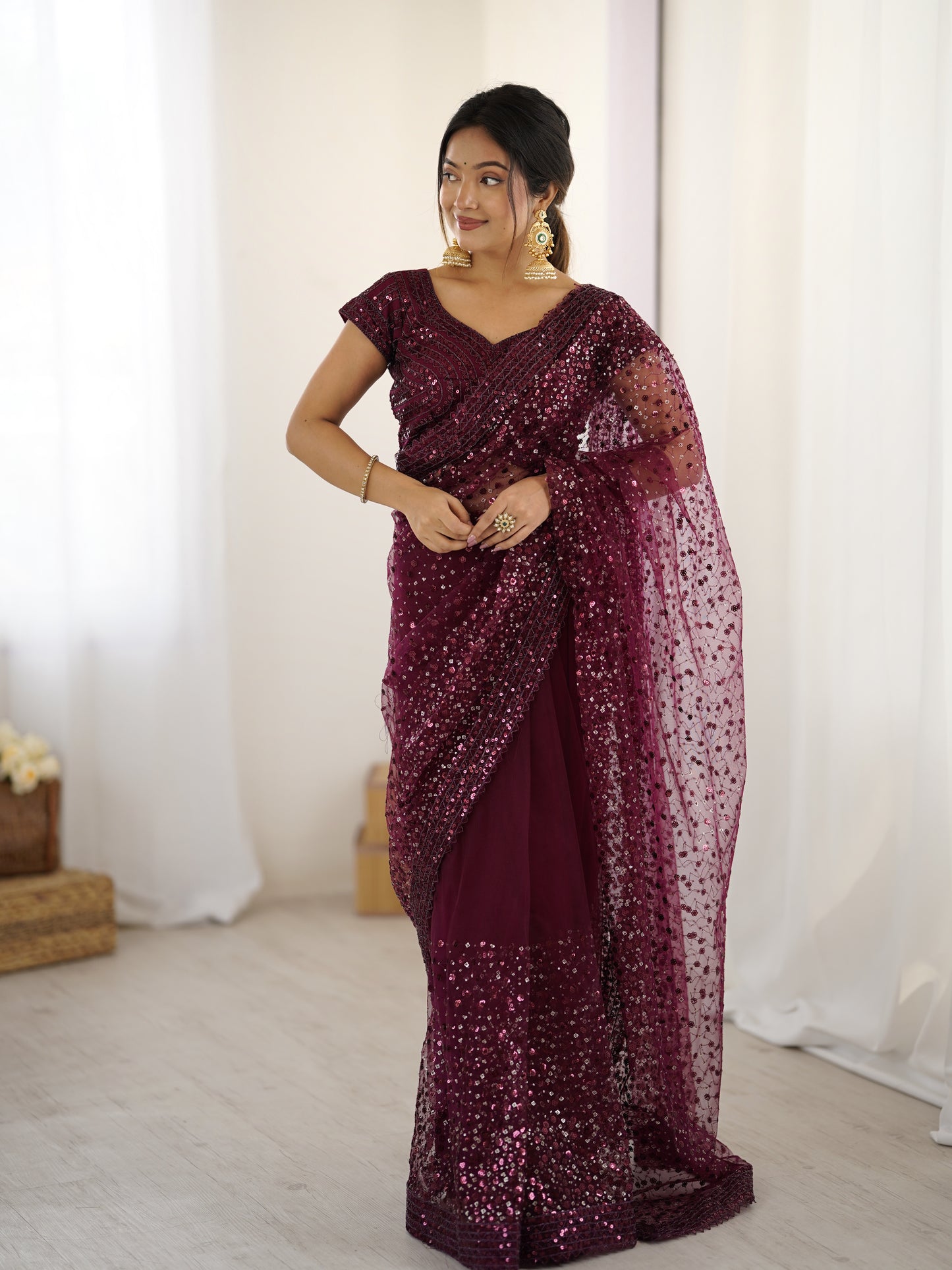 BLACK SOFT NET BEAUTIFUL DESIGNER SAREE