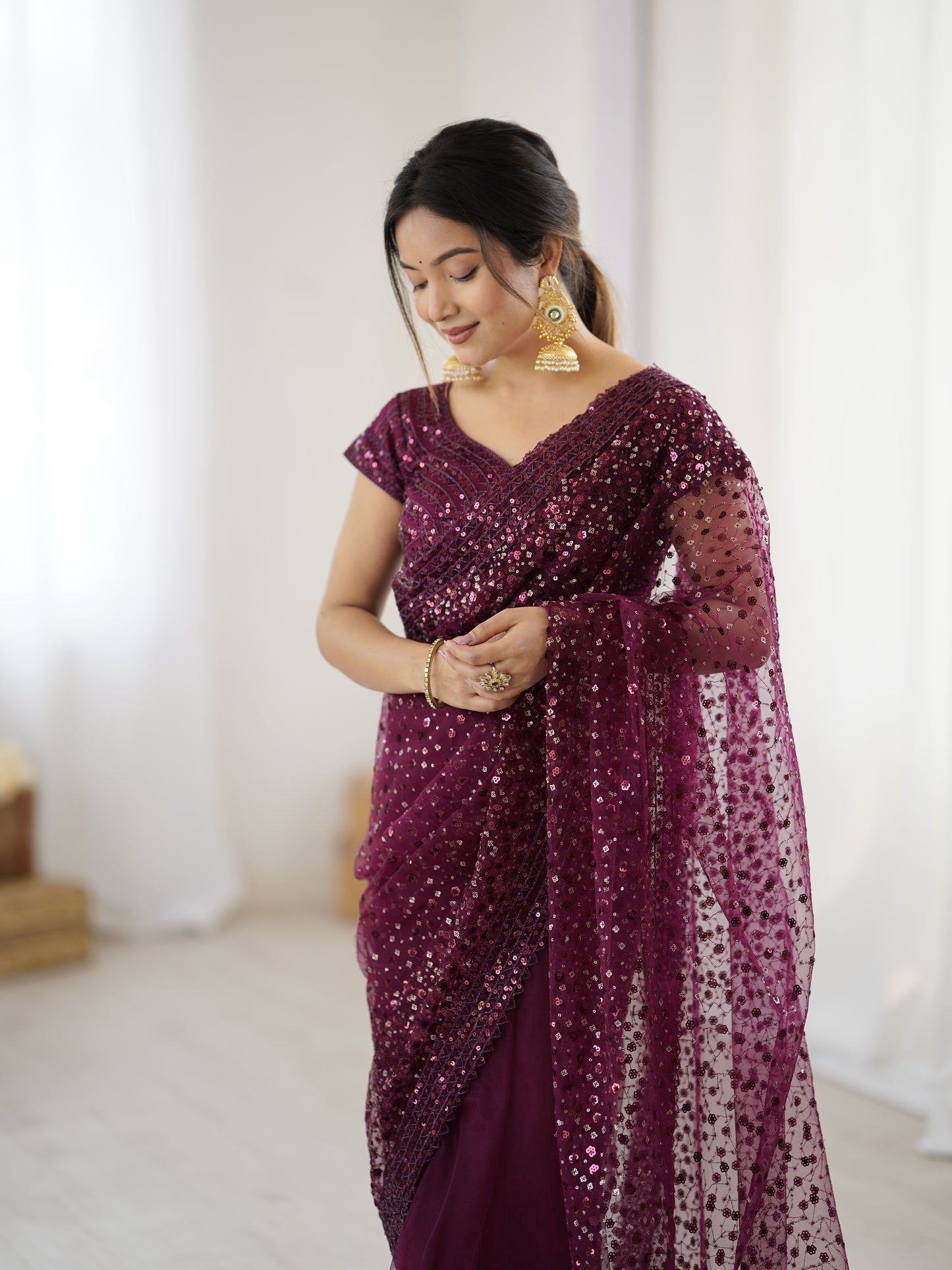 BLACK SOFT NET BEAUTIFUL DESIGNER SAREE