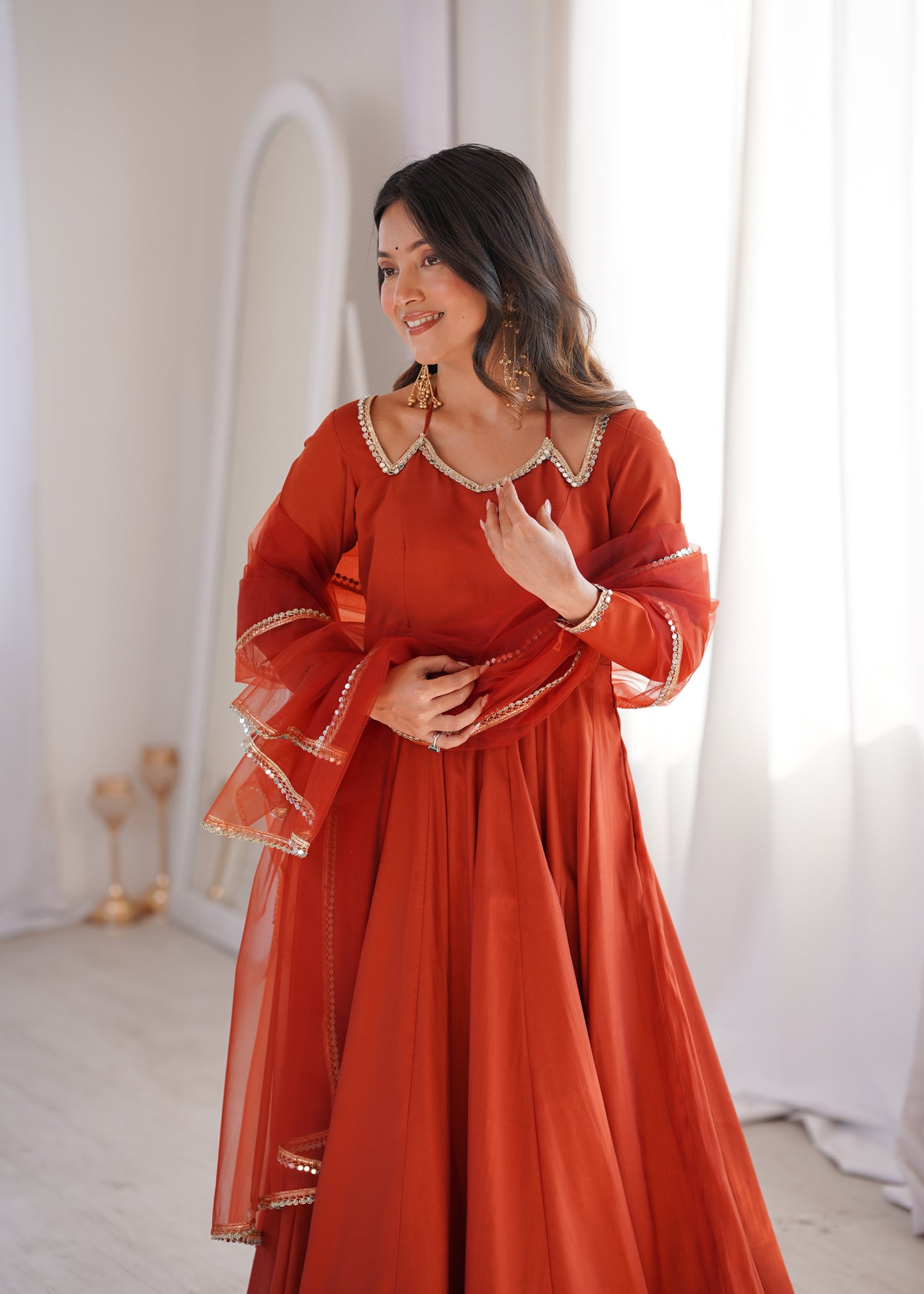 RUST RED COLOR FESTIVE SPECIAL ANARKALI SUIT SET