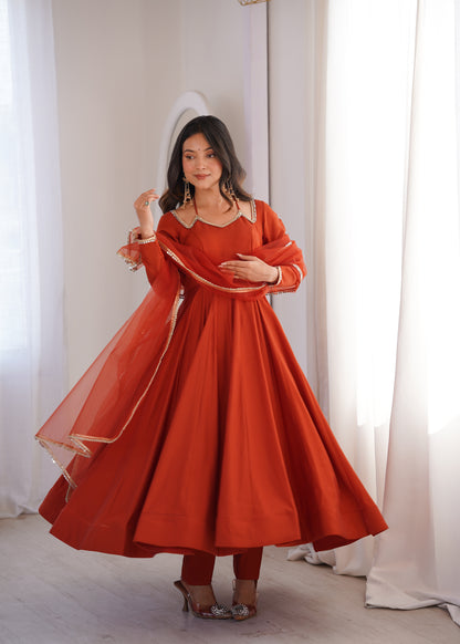 RUST RED COLOR FESTIVE SPECIAL ANARKALI SUIT SET