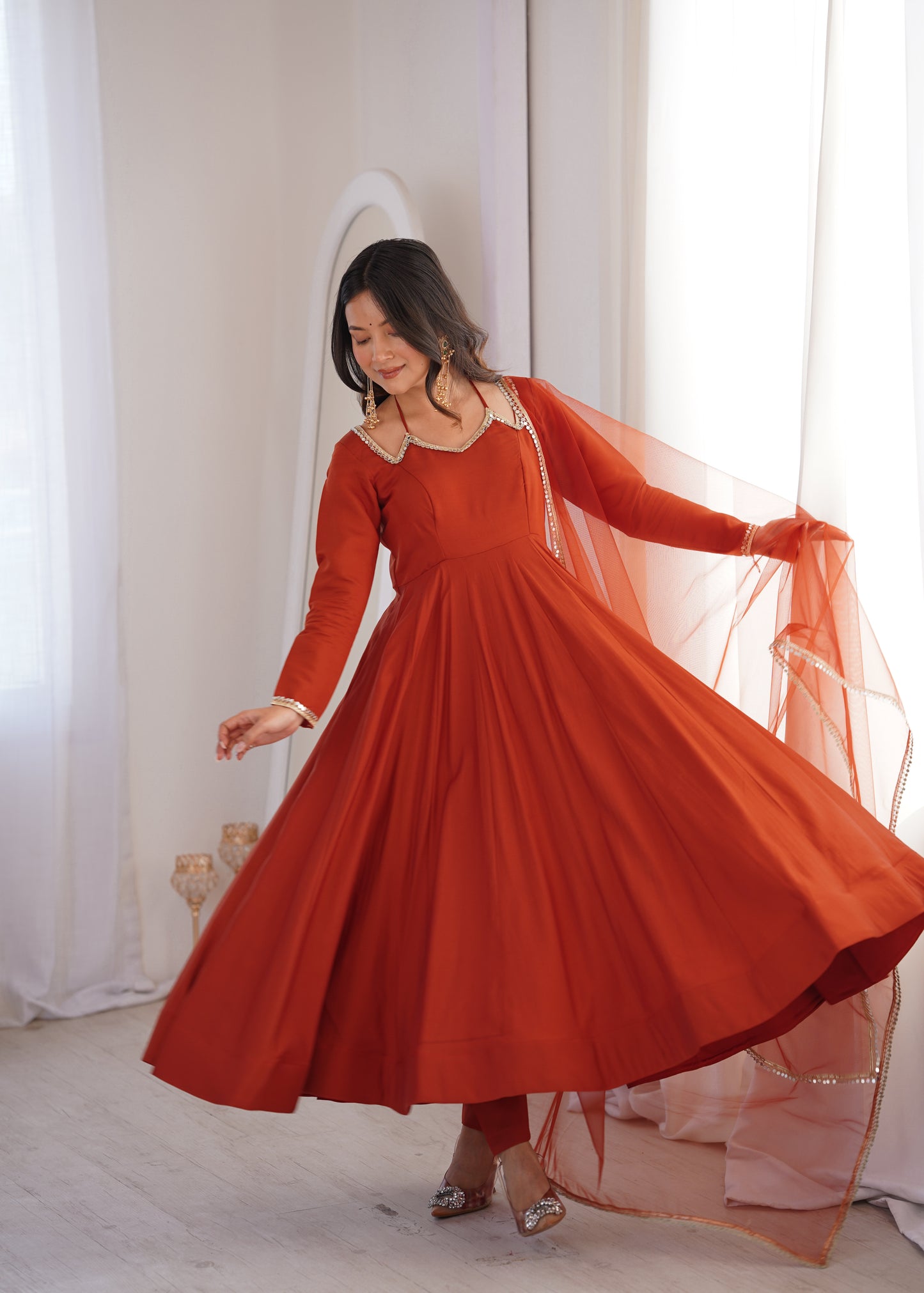 RUST RED COLOR FESTIVE SPECIAL ANARKALI SUIT SET