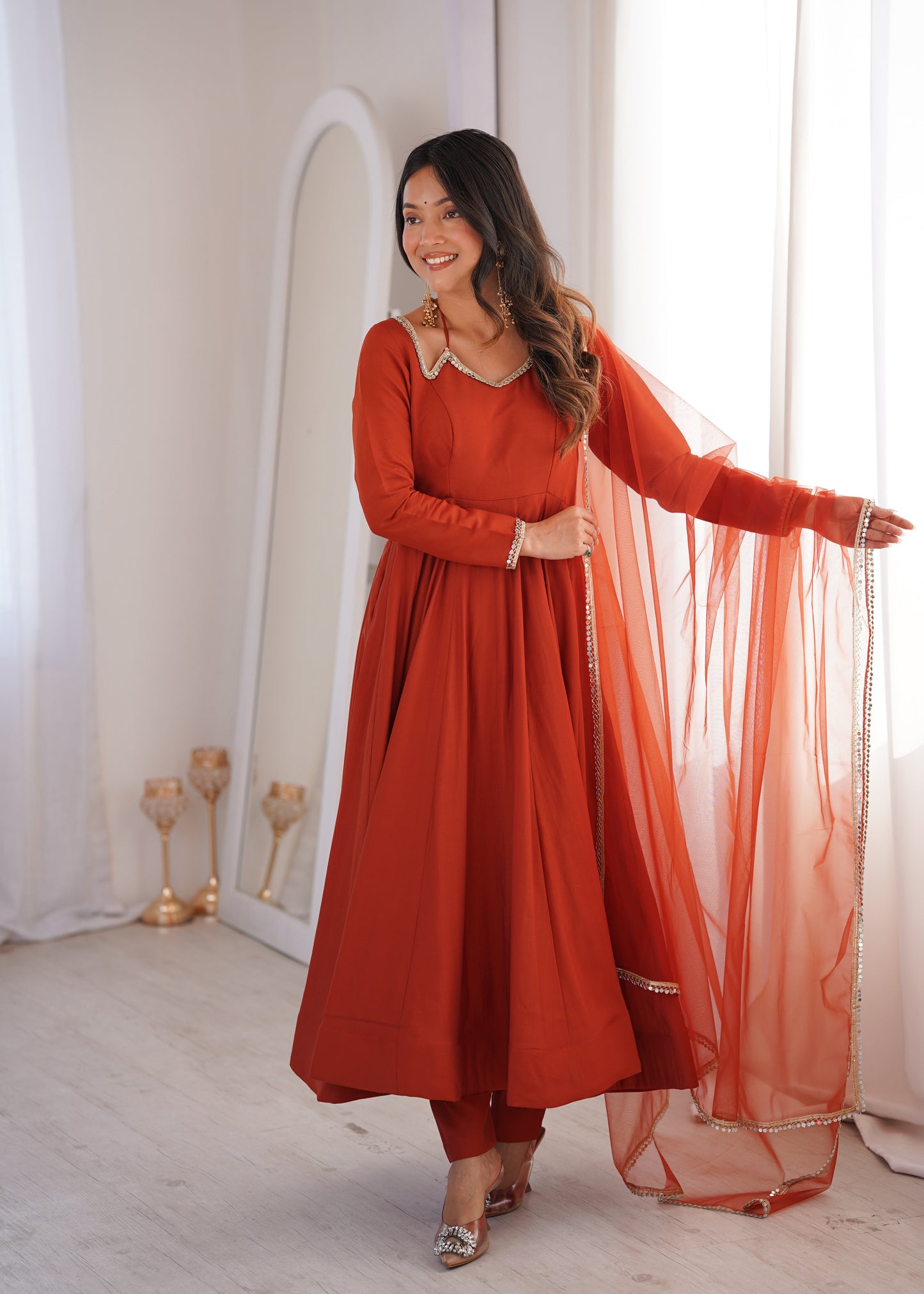 RUST RED COLOR FESTIVE SPECIAL ANARKALI SUIT SET
