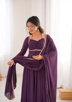 WINE COLOR PURE BLOOMING GEORGETTE ANARKALI GOWN