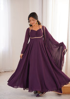 WINE COLOR PURE BLOOMING GEORGETTE ANARKALI GOWN