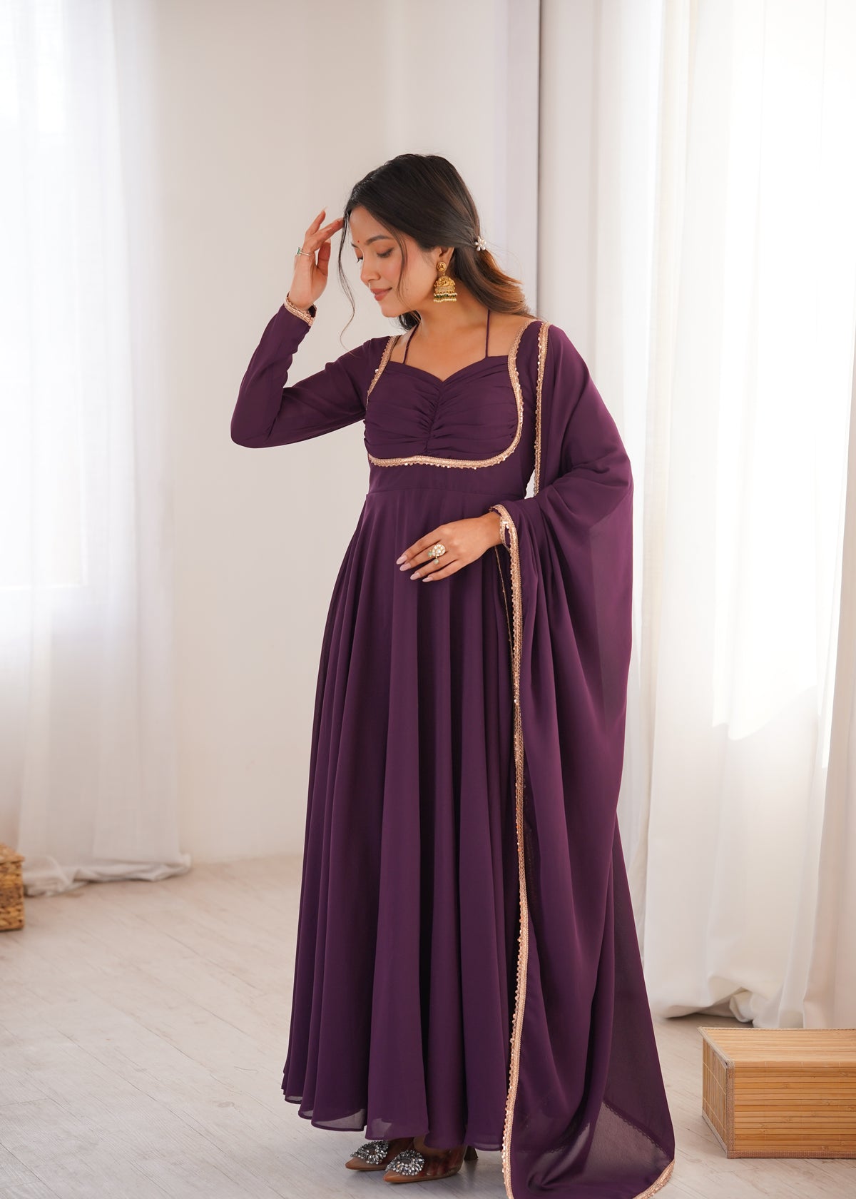 WINE COLOR PURE BLOOMING GEORGETTE ANARKALI GOWN