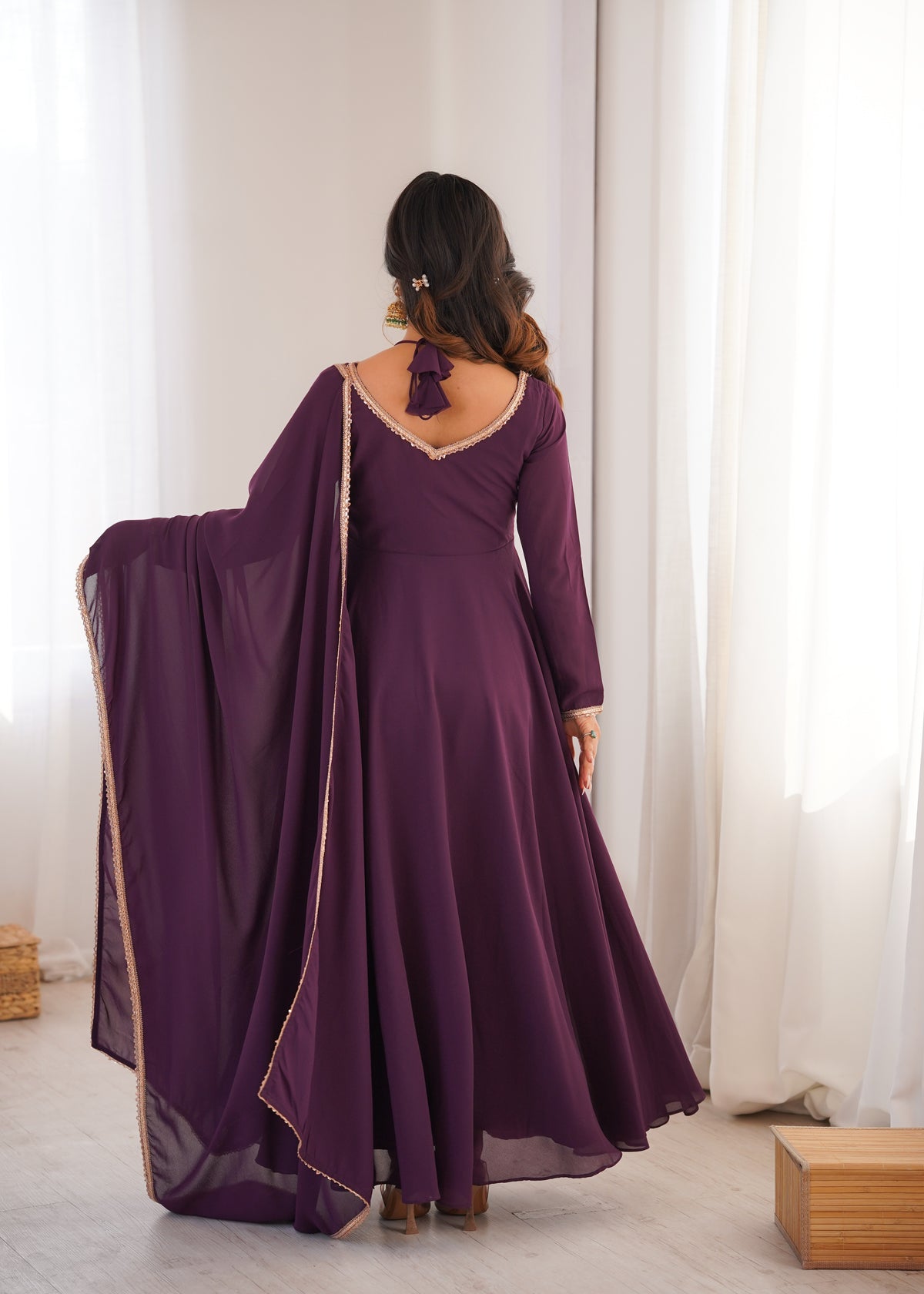 WINE COLOR PURE BLOOMING GEORGETTE ANARKALI GOWN