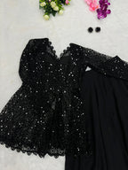 BLACK COLOR GEORGETTE BASE EMBROIDERED JACKET WITH LEHENGA