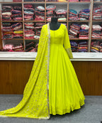 LIRIL YELLOW COLOR SOFT GEORGETTE WITH HEAVY EMBROIDERY WORK DUPATTA ANARKALI SUIT