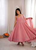 DUSTY PINK COLOR CRUNCHY SILK ANARKALI SUIT SET