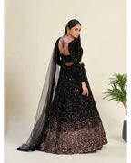 AMAZING BLACK SEQUENCE VELVET PARTY WEAR LEHENGA CHOLI WITH DUPATTA