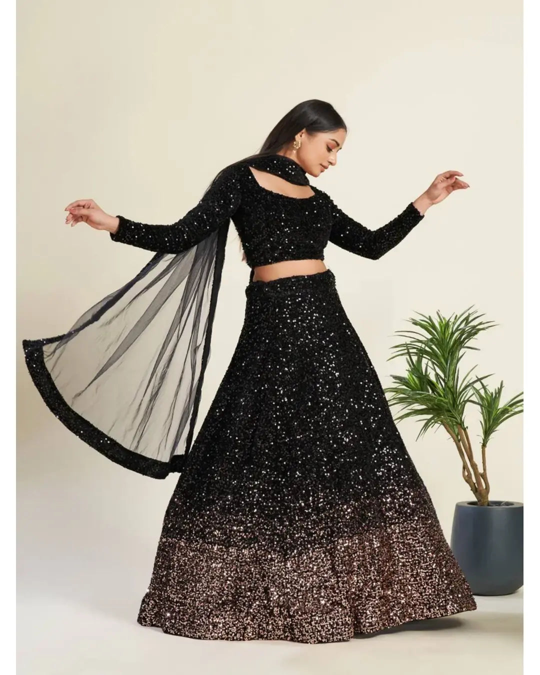AMAZING BLACK SEQUENCE VELVET PARTY WEAR LEHENGA CHOLI WITH DUPATTA