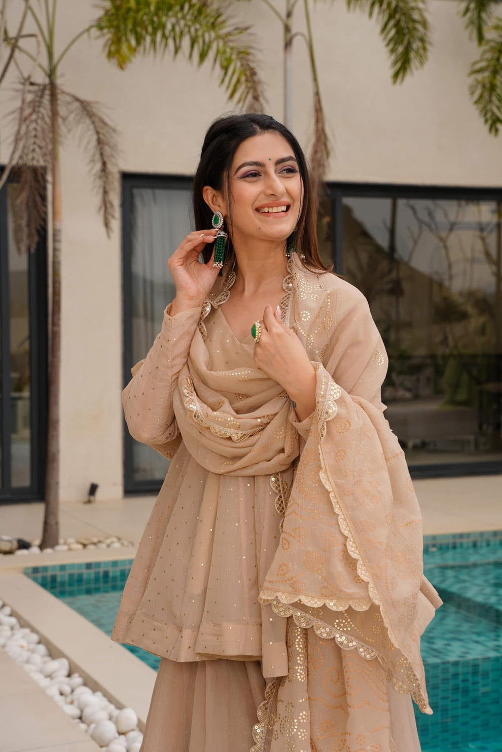 TABBY ORGANZA MUKESH WORK KURTA SUIT SET OF 3