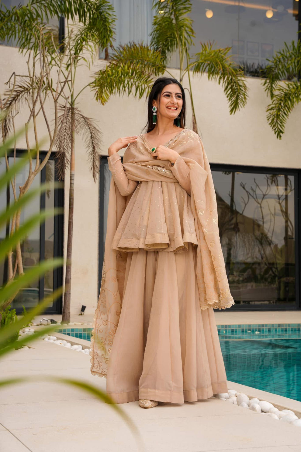 TABBY ORGANZA MUKESH WORK KURTA SUIT SET OF 3