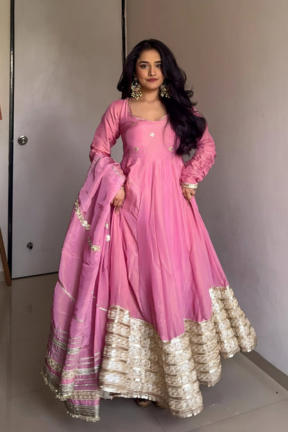 MOST TRENDING PINK COLOR EMBROIDERY SEQUENCE WORK ANARKALI SUIT