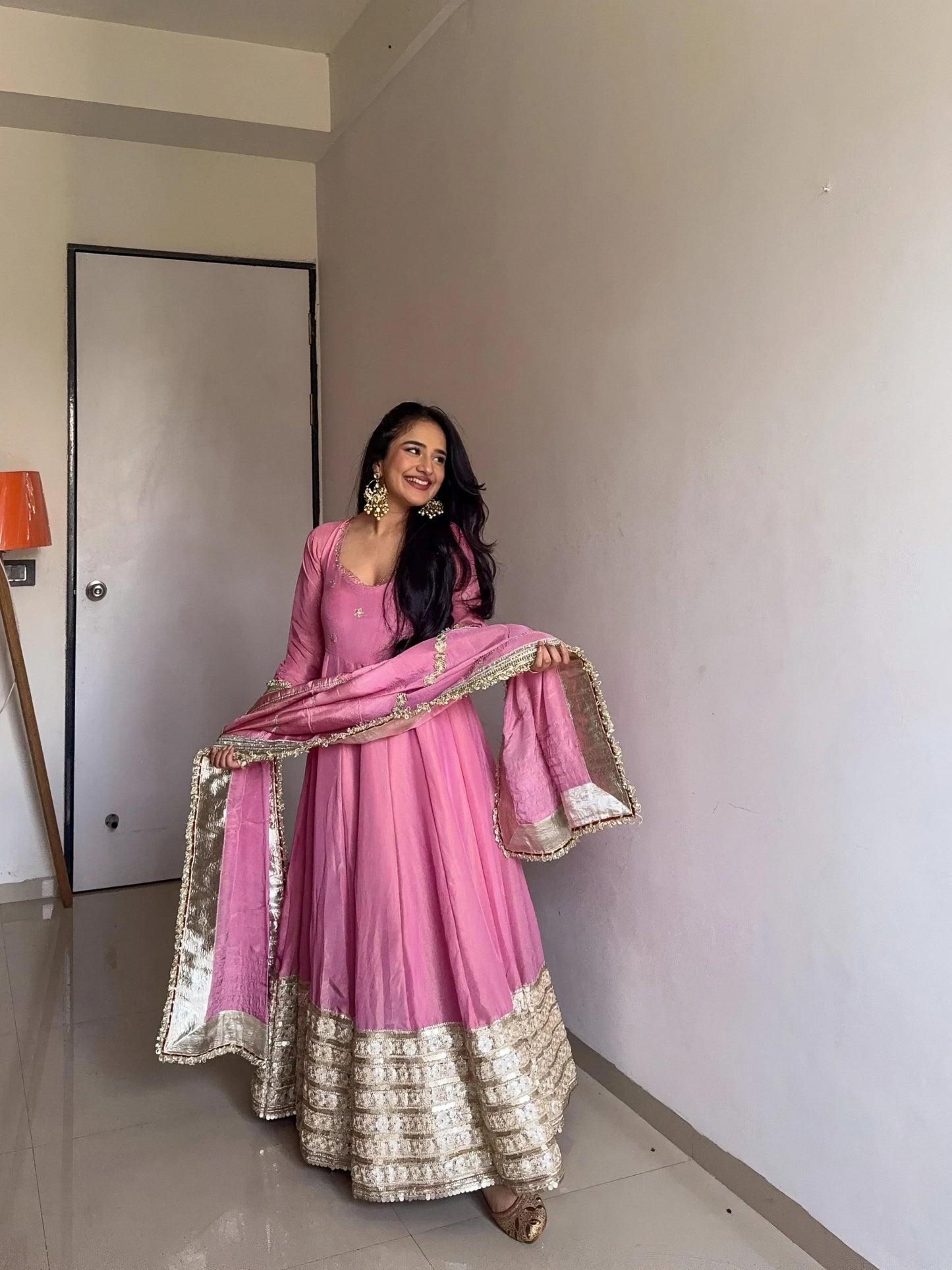 MOST TRENDING PINK COLOR EMBROIDERY SEQUENCE WORK ANARKALI SUIT