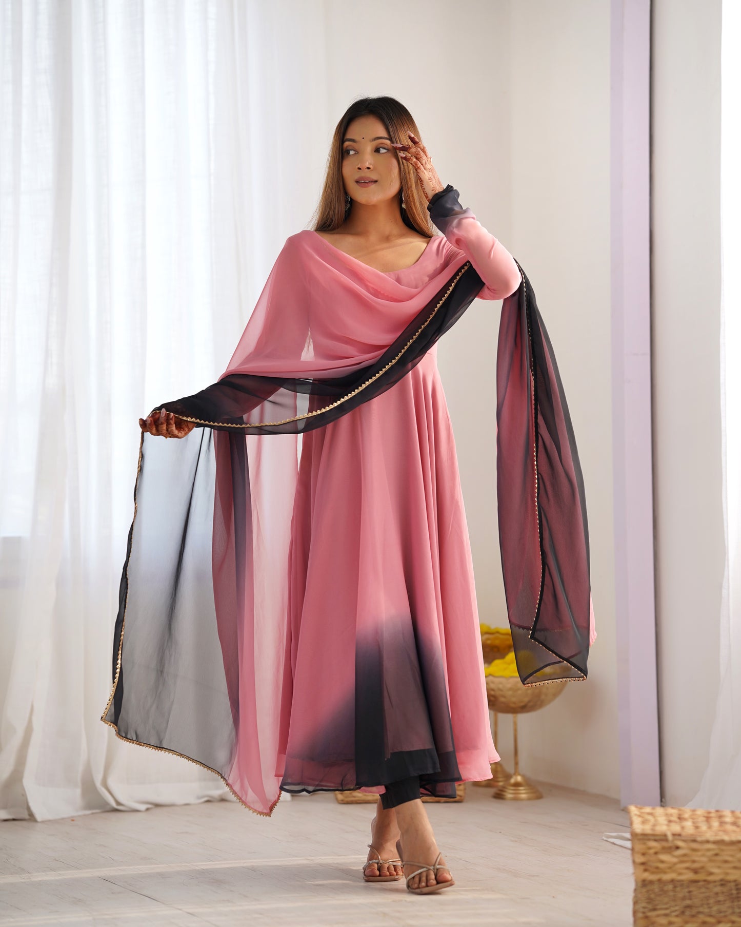 ONION PINK COLOR GEORGETTE BASE ANARKALI SUIT SET OF 3