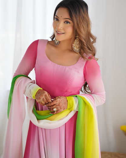 MULTI PINK COLOR GEORGETTE BASE ANARKALI SUIT SET OF 3