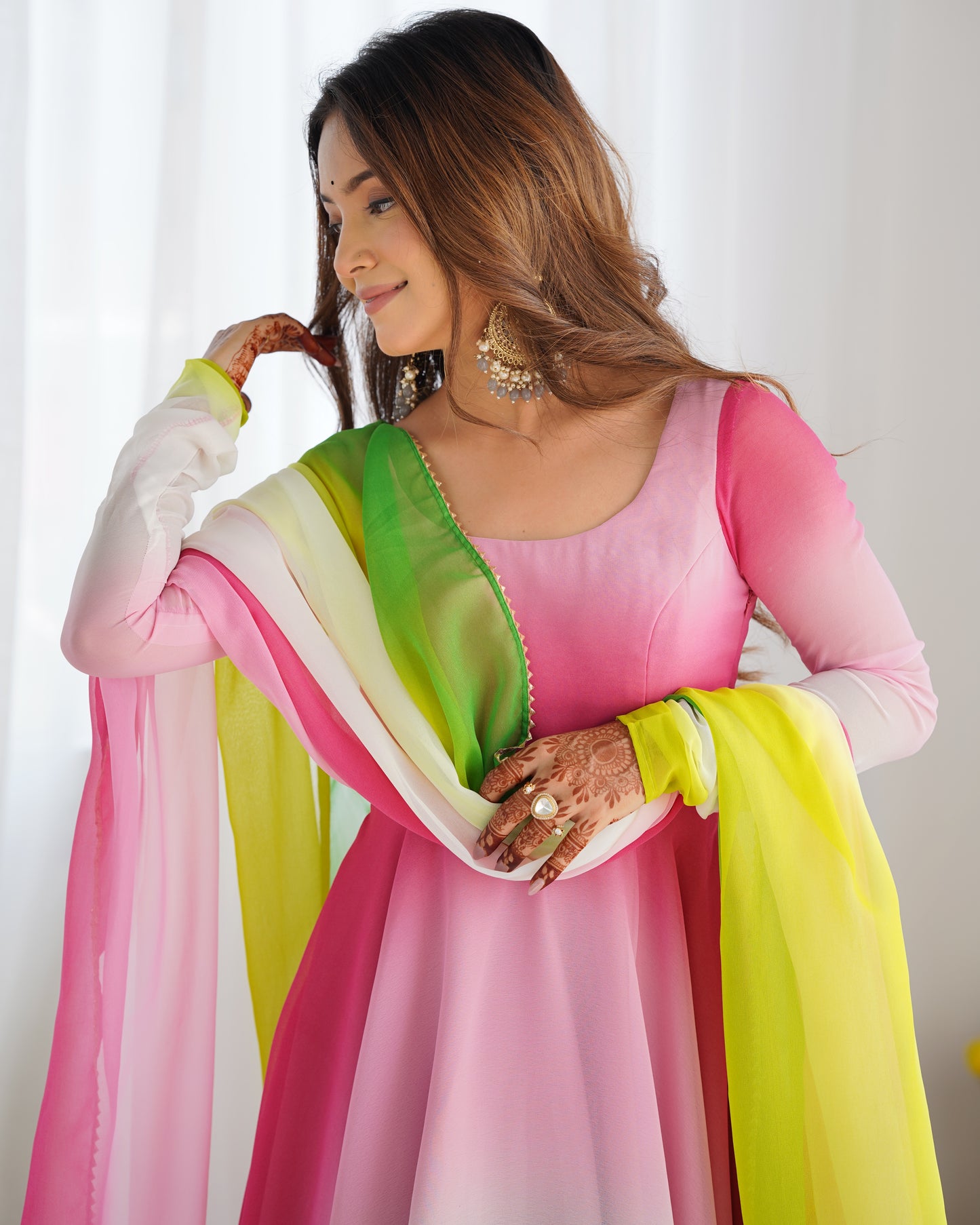 MULTI PINK COLOR GEORGETTE BASE ANARKALI SUIT SET OF 3