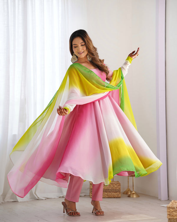 MULTI PINK COLOR GEORGETTE BASE ANARKALI SUIT SET OF 3