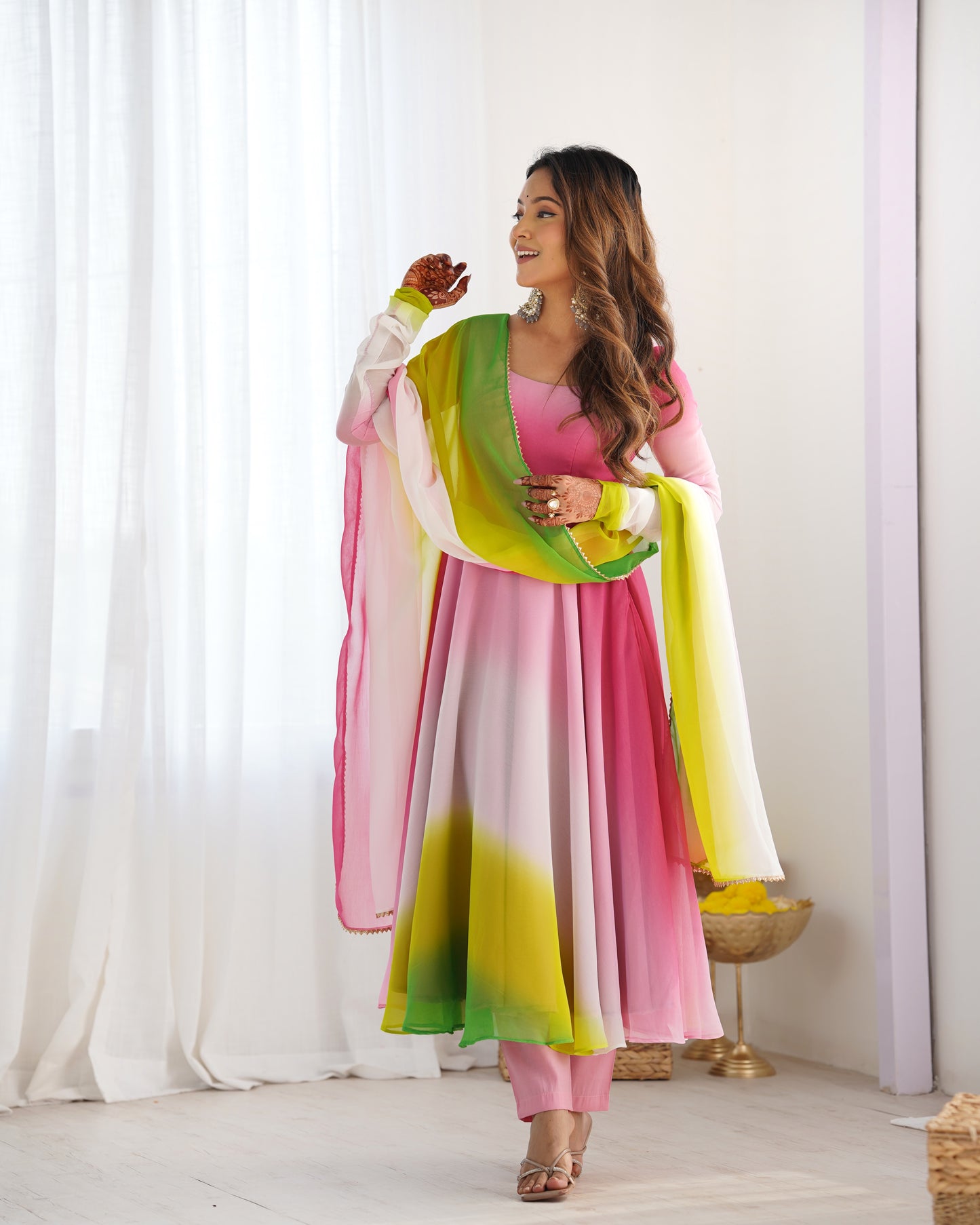 MULTI PINK COLOR GEORGETTE BASE ANARKALI SUIT SET OF 3