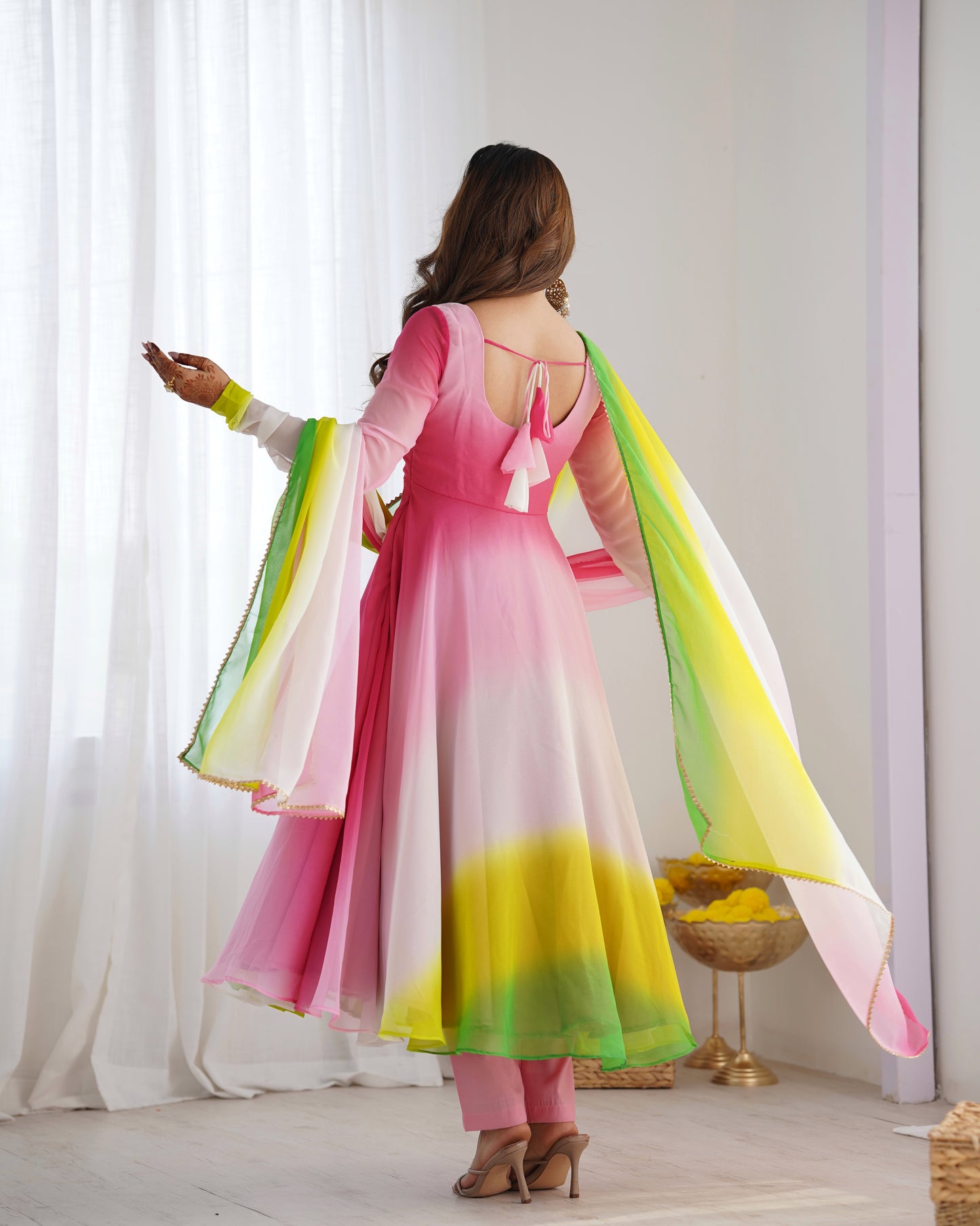MULTI PINK COLOR GEORGETTE BASE ANARKALI SUIT SET OF 3