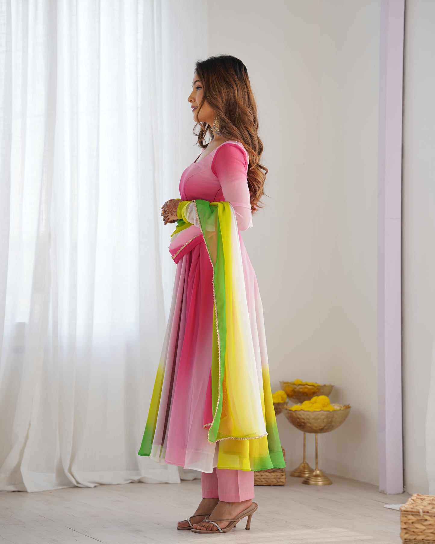 MULTI PINK COLOR GEORGETTE BASE ANARKALI SUIT SET OF 3