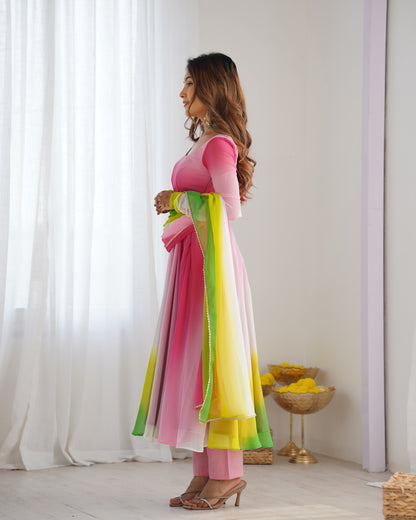 MULTI PINK COLOR GEORGETTE BASE ANARKALI SUIT SET OF 3