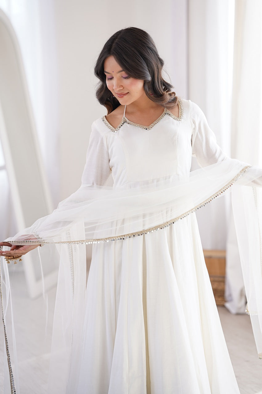 WHITE COLOR FESTIVE ANARKALI SUIT SET OF 3