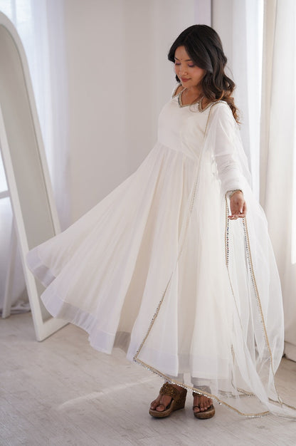 WHITE COLOR FESTIVE ANARKALI SUIT SET OF 3